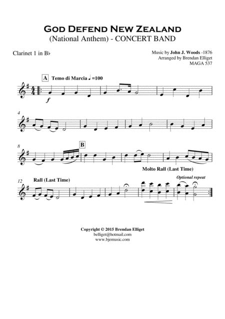  God Defend New Zealand (National Anthem) - Concert Band Score And Parts PDF by John Joseph Woods 1876